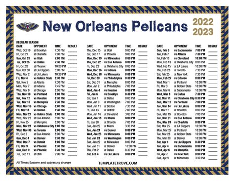 new orleans pelicans schedule 2022